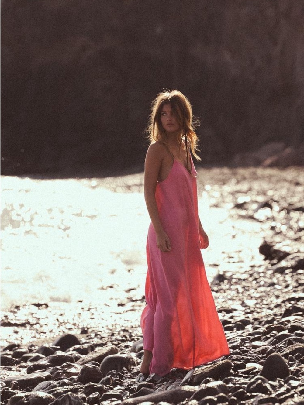 NWT Zara Flowy Maxi Dress Chalk Pink V-Neck Spaghetti Straps Beach Day Night XS